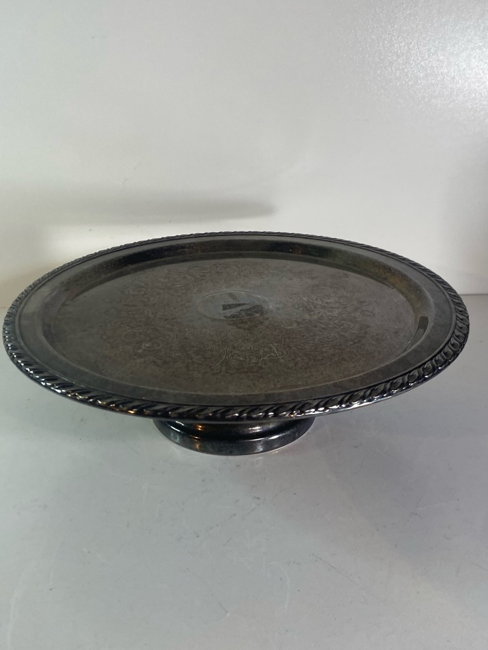 Art Nouveau Silver Plate Footed Tray 12” Diameter Tarnished